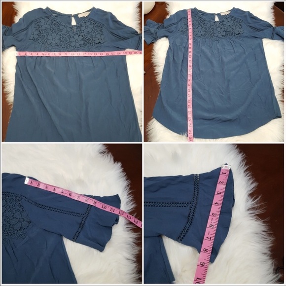 LOFT blue floral crochet trim short sleeve top - Picture 4 of 4